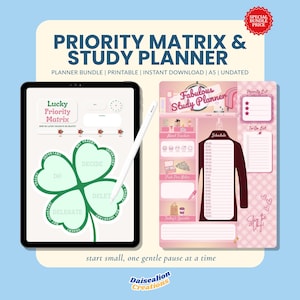 Pacchetto di planner digitali / Organizzazione di attività e studio / Lucky Priority + Fabulous Study Planner / Planner semplice / Planner stampabile