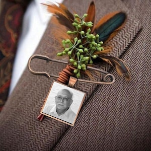 Custom Groom Memorial Boutonnière Photo Charm | Personalized Wedding Keepsake Lapel Pin | Tribute to Loved One