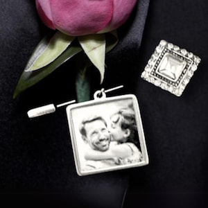 Groom Wedding Day Gift | Custom Photo Charm for Suit or Bouquet | Lapel Photo Keepsake | Memorial Gift for Groom