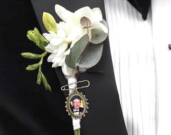 Groom Memorial Photo Boutonniere Charm | Personalized Wedding Keepsake