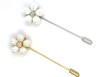 Vintage-Inspired Pearl Flower Brooch | Pin for Wedding Bouquets, Lapels & Photo Charms | Gold and Silver