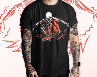 Black Comfort Colors Heavyweight Cotton T-Shirt, Unisex Adult S-4XL, Skeleton Skateboard Streetwear, Skater Gift For Teens, Urban Punk Style