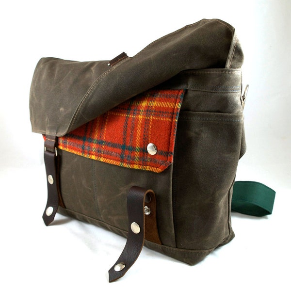 Persimmon Plaid Small Waxed Canvas Messenger