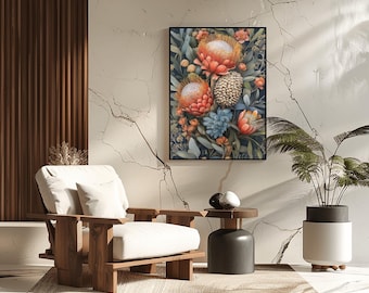 Banksia & Protea Botanical Print, Australian Native Flowers (Digital Download)