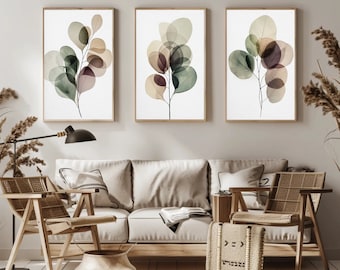 Botanische bladprintset, minimalistisch muurdecor (digitale download)