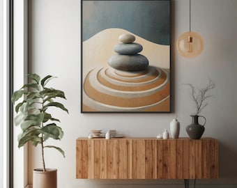 Zen Stacking Stones Print | Minimalist Rock Balancing Wall Art (Digital Download)