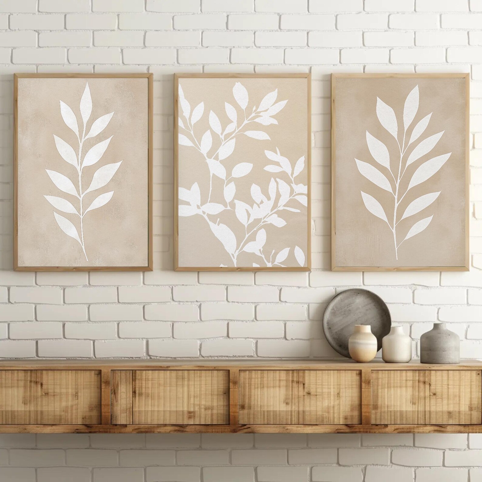 Beige Botanical Prints, Set of 3, Minimalist Leaf Art (digital Download ...