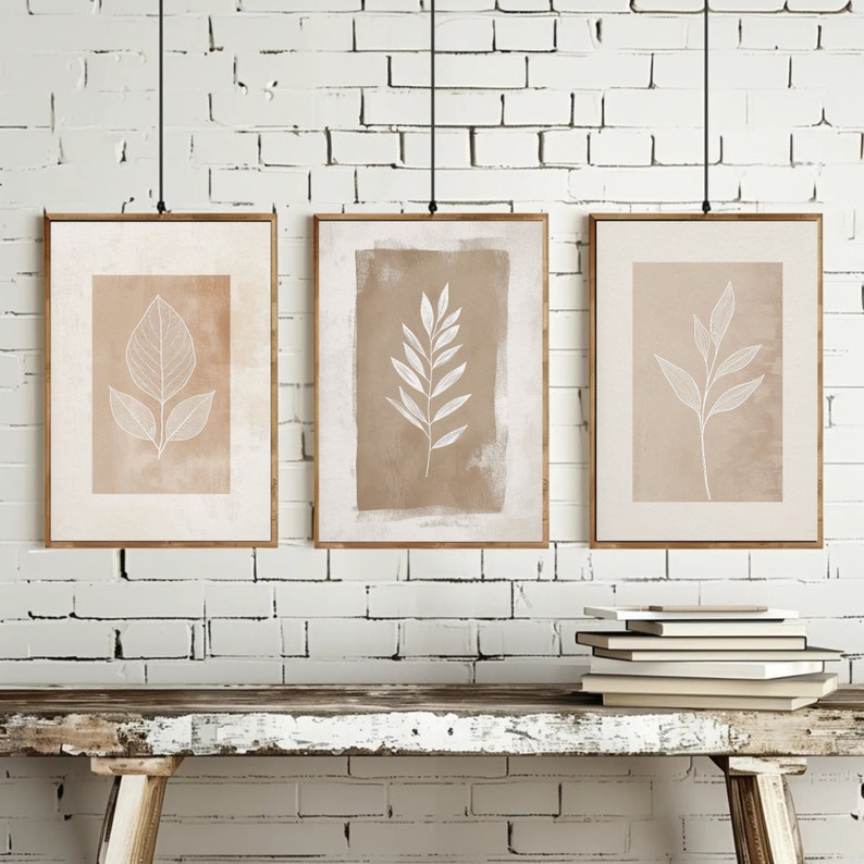 Beige Botanical Line Art Prints Set – Minimalist Home Decor (digital ...