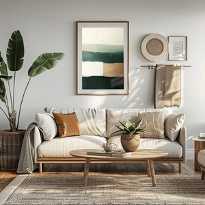 Abstract Geometric Printable Wall Art Digital Download Digital Print, Modern Green and Beige Minimalist Painting, Contemporary Art