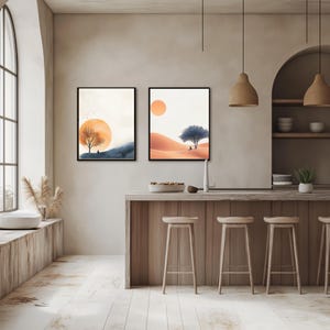 Minimalist Wall Art Print Set of 2 Modern Abstract Desert and Tree Artwork Neutral Digital Download for Calm Home Decor