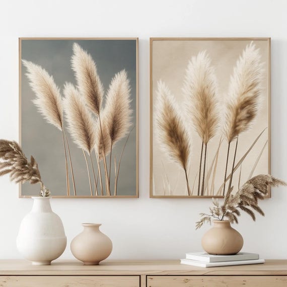 Novart Muurschilderingen set Boho pampasgras - compleet klaar om op te hangen - woonkamer slaapkamer hal decoratie - 3 moderne afbeeldingen beige - N035335a Novart Muurschilderingen set Boho pampasgras - compleet klaar om op te hangen - woonkamer slaapkamer hal decoratie - 3 moderne afbeeldingen beige - N035335a