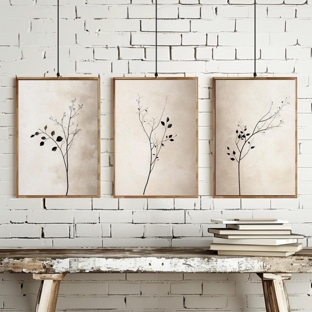 Japandi Wall Art Set of 3 Minimalist Botanical Prints Modern Neutral ...