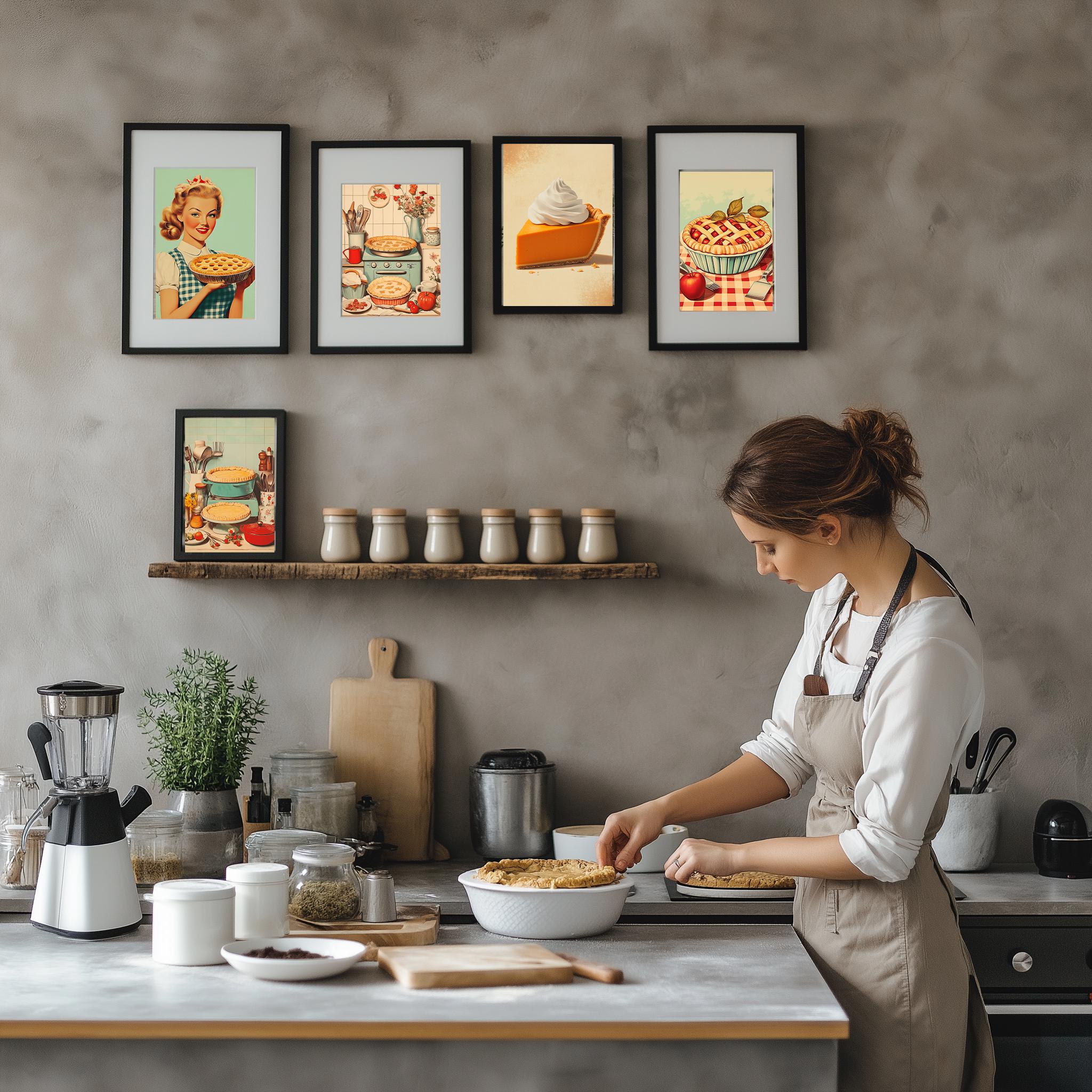 Caterease Kitchen Order Prints Kitchen Wall Art Set Retro Pie Vintage Printable Digital Download ...