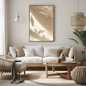Neutraler botanischer Blatt-Kunst-Druck Minimalistischer Licht- und Schatten-Digital-Download für moderne, skandinavische, Japandi- oder Boho-Wand-Kunst-Druck