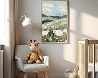 Sheep Art Print, Cozy Farmhouse Nursery Decor (Digital Download)
