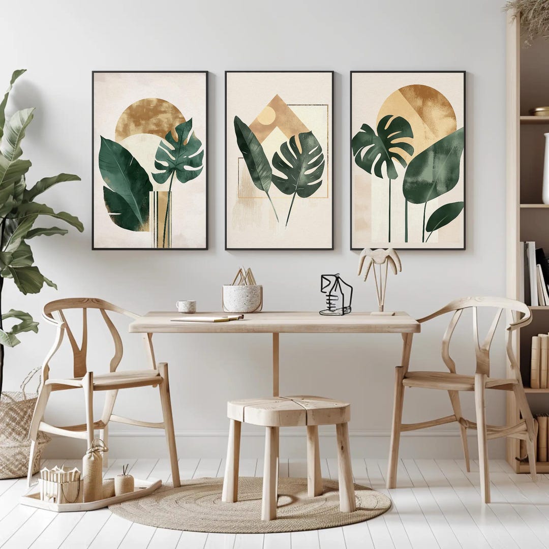 Boho Palm Leaf Prints, Beige Green Botanical Wall Art (digital Download ...