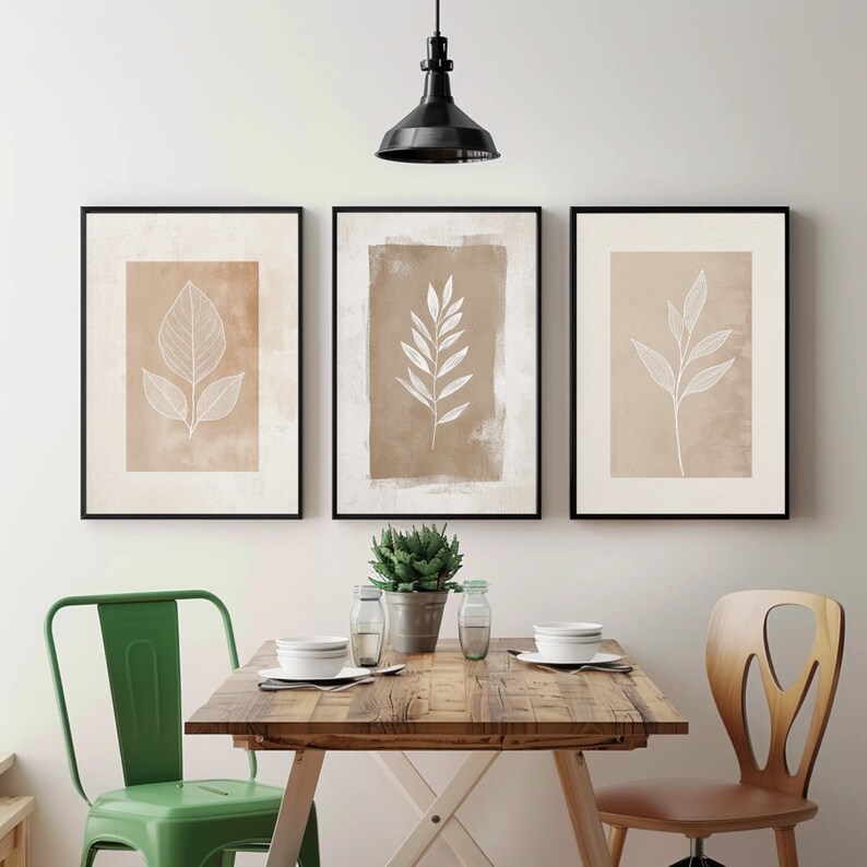 Beige Botanical Line Art Set of 3 - Minimalist Plant Prints - Neutral ...