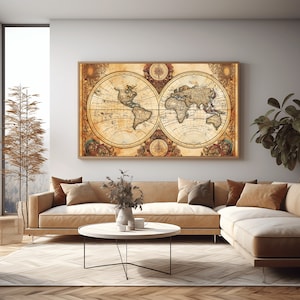 Vintage World Map Art Print - Printable Wall Art - Digital Download - Vintage Print