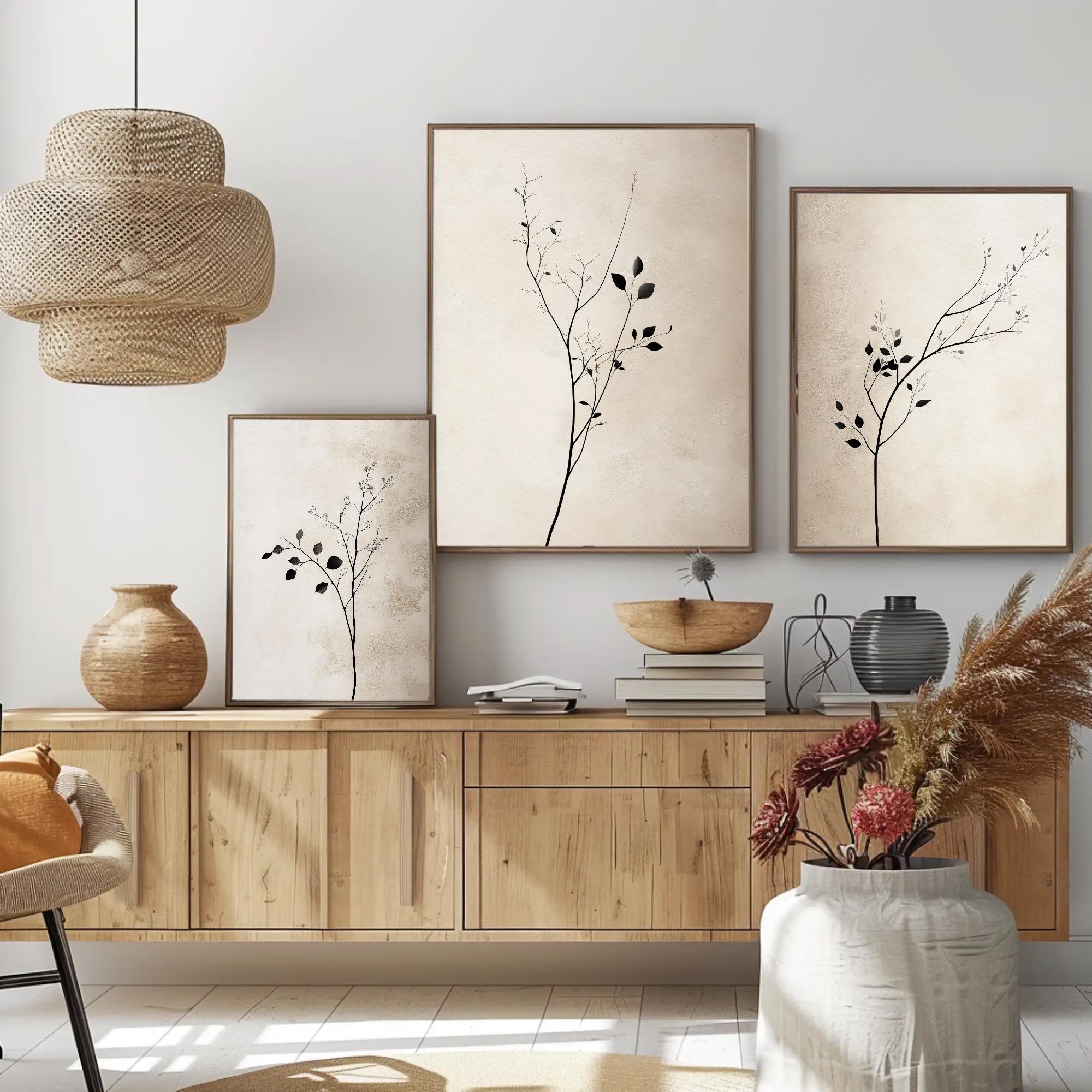 Japandi Wall Art Set of 3 Minimalist Botanical Prints Modern Neutral ...