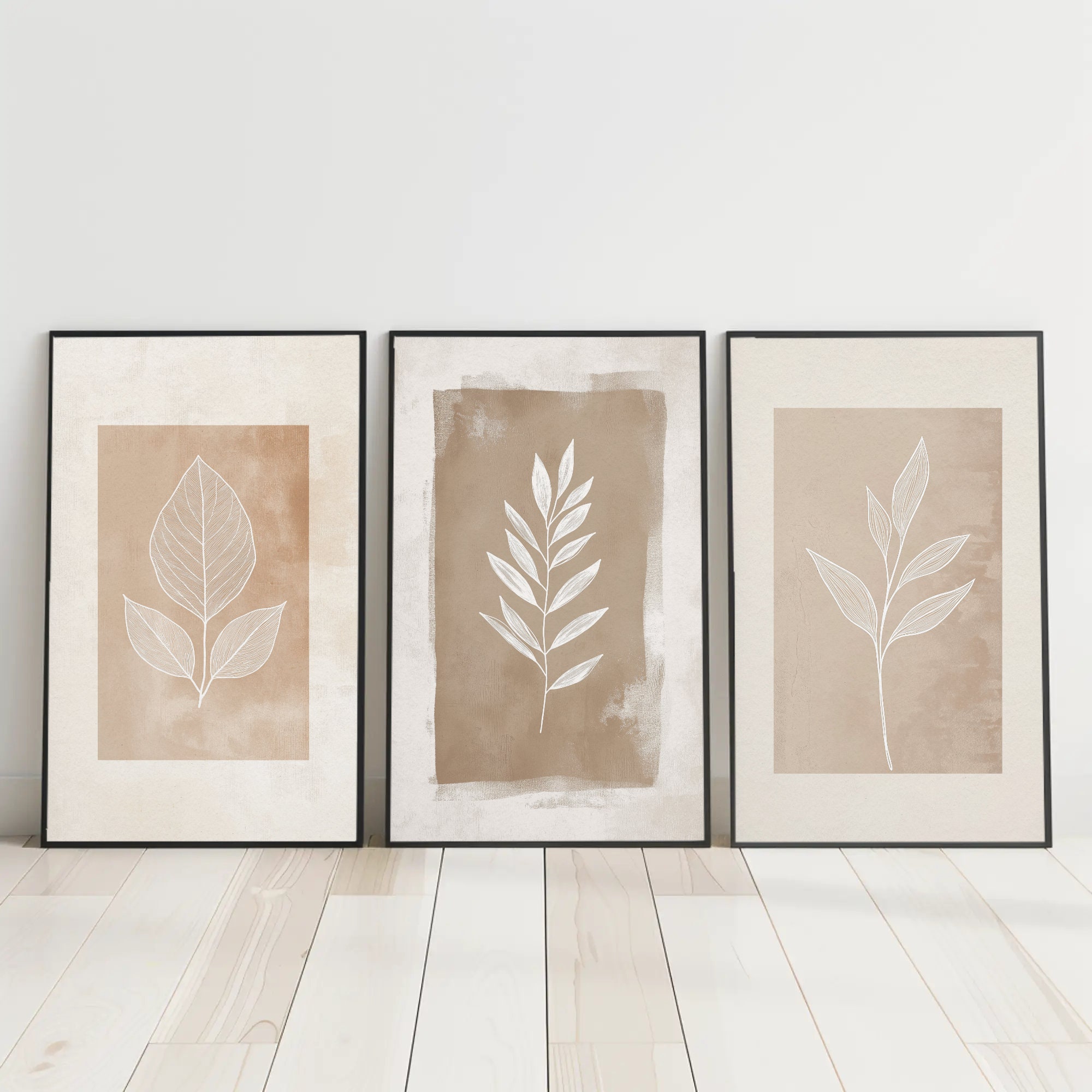 Beige Botanical Line Art Prints Set – Minimalist Home Decor (digital ...