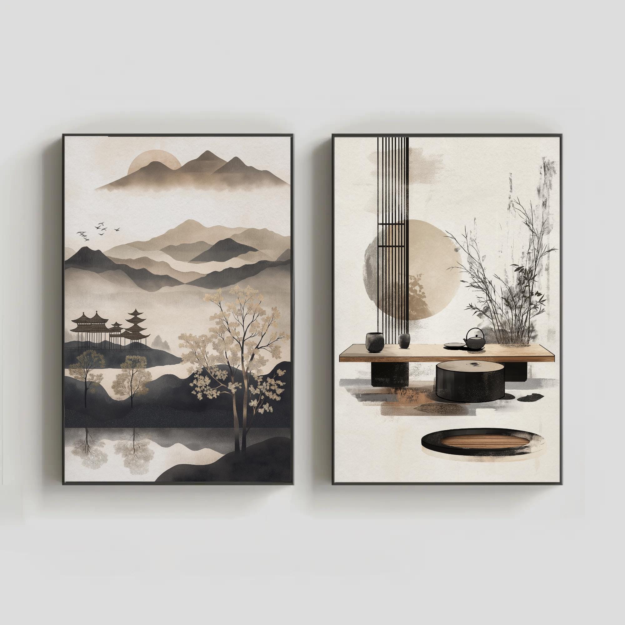 Japanese Landscape Art Prints, Zen Wall Decor Set (digital Download) - Etsy