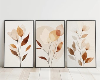Botanische muurkunstprintset, minimalistisch bloemendecor (digitale download)