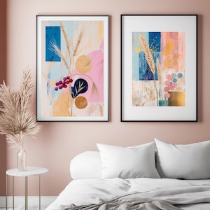 Printable Wall Art Digital Download Boho Print Pastel Boho Botanical Abstract Wall Art Modern Pastel Prints Minimalist Nature Set of 2