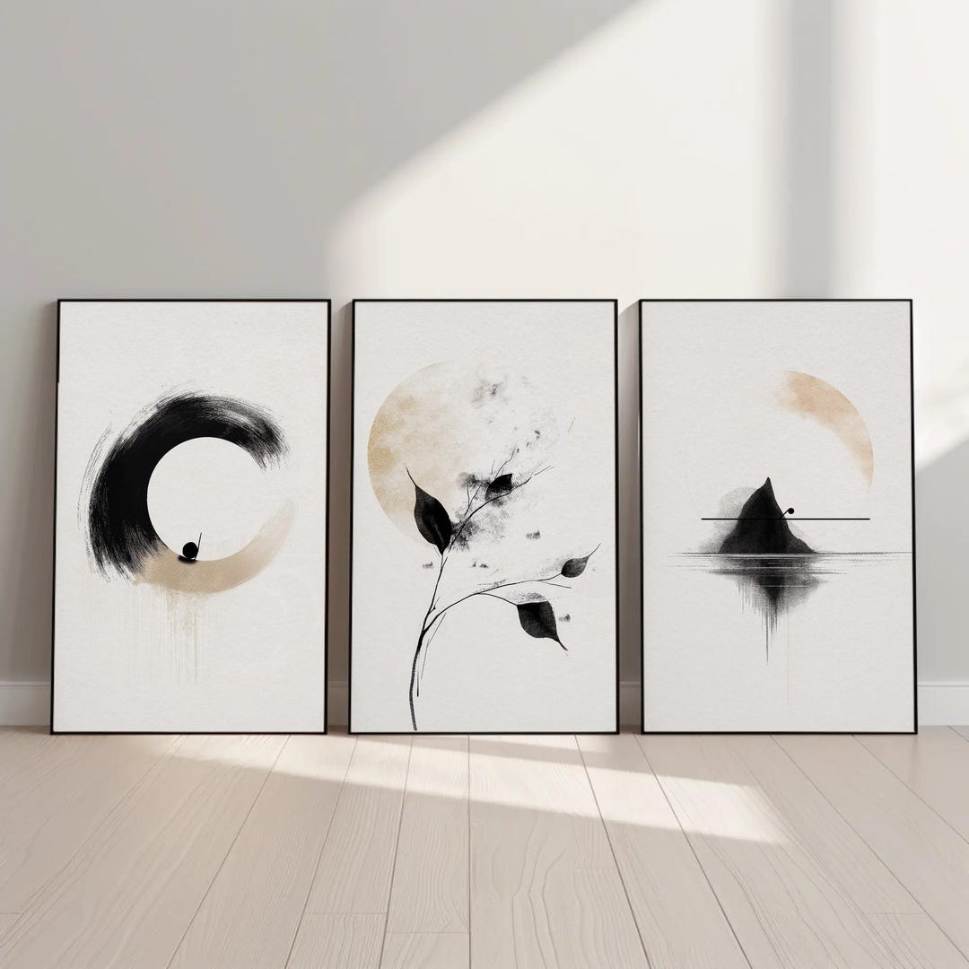 Zen Abstract Minimalist Zen Art Prints, Black Beige Abstract Set (digital Download ...