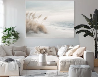 Misty Beach-print | Pastelkleurige kustkunst, zeegras (digitale download)