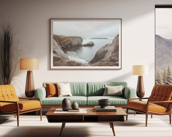 Coastal Cliff Seascape Print | Moody Landscape Wall Art (Digital Download)