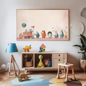 Tierfreunde-Druck niedliches Tier-Digital-Kunst-spielerische Wandkunst für Kinderzimmer-Digital-Download-Kinderzimmer-Wand-Druck