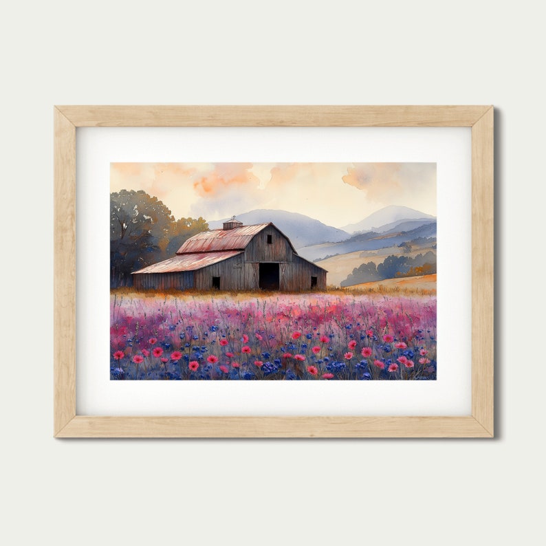 Rustic Barn Watercolor Print, Farmhouse Landscape Art (digital Download ...