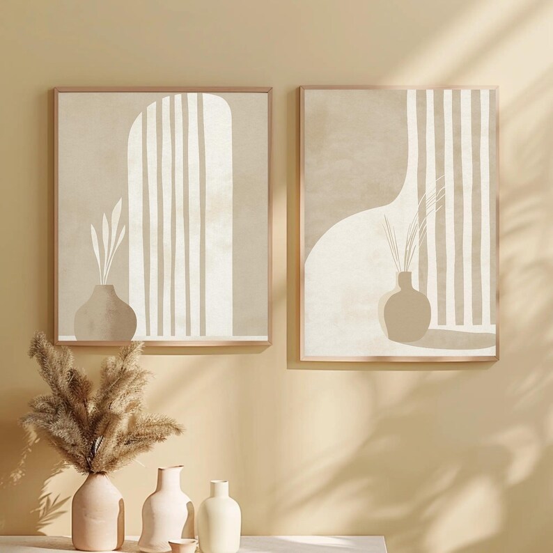 Neutral Beige Vase Prints, Minimalist Wall Art Set (digital Download ...