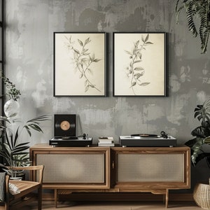 Vintage Botanical Olive Branch Sketch Set of 2 - Printable Wall Art - Digital Download