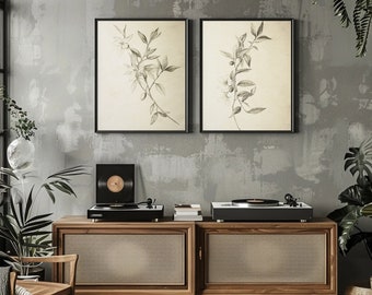 Vintage botanische Olivenzweig Skizze 2er Set - Druckbare Wandkunst - Digitaler Download