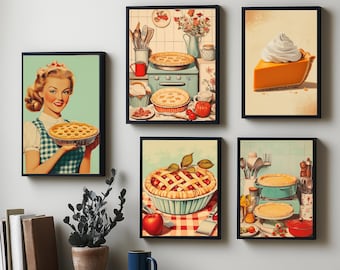 Láminas artísticas de pasteles de cocina retro, decoración de repostería vintage (descarga digital)