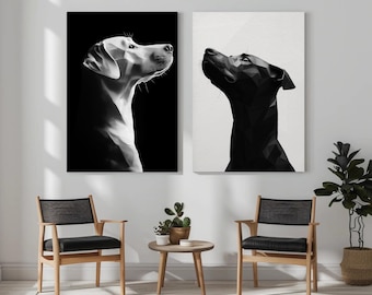 Hunde Silhouette Kunstdrucke, geometrisches schwarz weiss Set (Digitaler Download)
