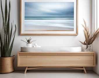 Minimalist Ocean Horizon Art Print, Blue Beige Coastal Photograph (Digital Download)
