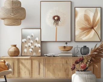 Botanische Wand Kunst Prints, Set von 3, Neutral Beige Wohnkultur (Digitaler Download)