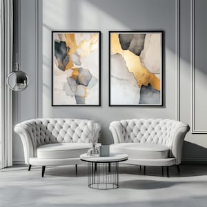 Gold Marble Abstract Wall Art Set of 2 Luxury Digital Download, Modern Elegant Decor, Neutral Abstract Printables, Instant Download Art