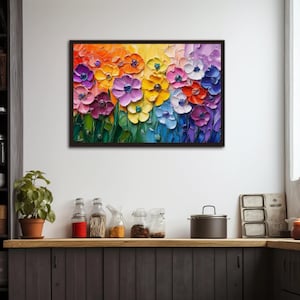 Floral Painting Colorful Textured Flowers Bold Abstract Floral Wall Art Rainbow Petals Modern Textured Art Print Digital Download