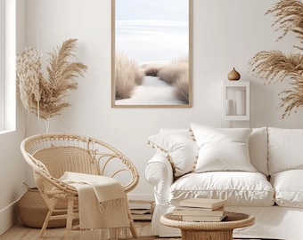 Minimalist Coastal Beach Grass Print, Neutral Seascape (Digital Download)