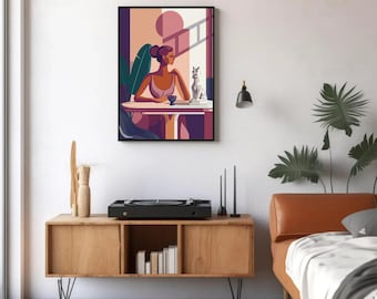 Art Deco Woman Print, Geometric Minimalist Decor (Digital Download)