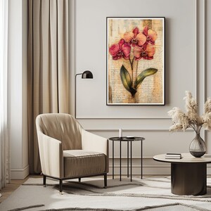 Vintage Orchid Wall Art Botanical Floral Digital Artwork Antique-Inspired Printable for Classic and Rustic Home Decor Flower Print