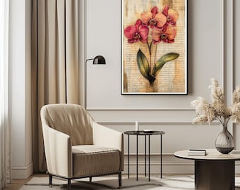 Vintage Orchid Botanical Art Print, Antique-Style Floral (Digital Download)