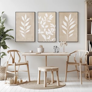 Beige Botanical Prints Neutral Leaf Wall Art Set of 3 Minimalist Beige Botanical Modern Nature-Inspired Printable Artwork Digital Download
