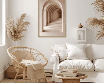Neutral Archway Staircase Print, Minimalist Beige Home Decor (Digital Download)