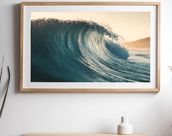 Sunset Ocean Wave Wall Art Print - Powerful Wave Photography Digital Download