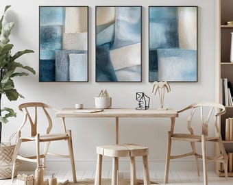 Soft Blue Abstract Art Prints, Modern Minimalist Set of 3 (Digital Download)