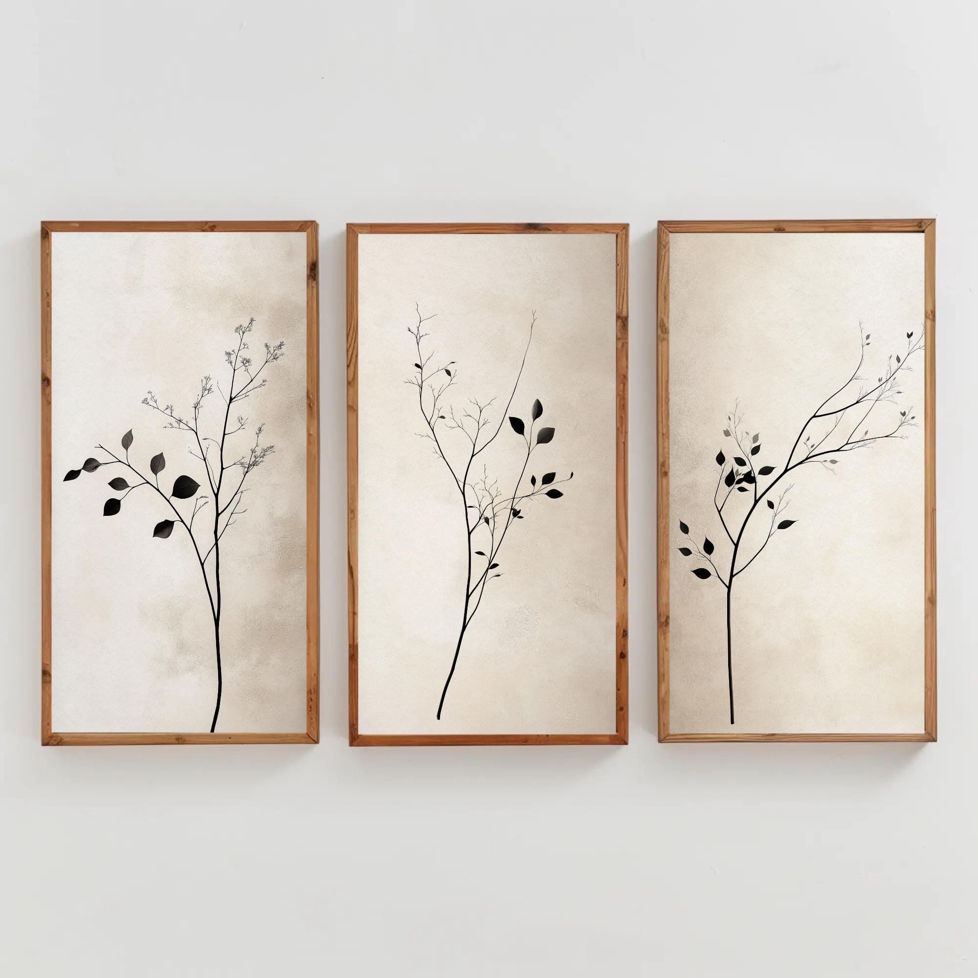 Japandi Wall Art Set of 3 Minimalist Botanical Prints Modern Neutral ...